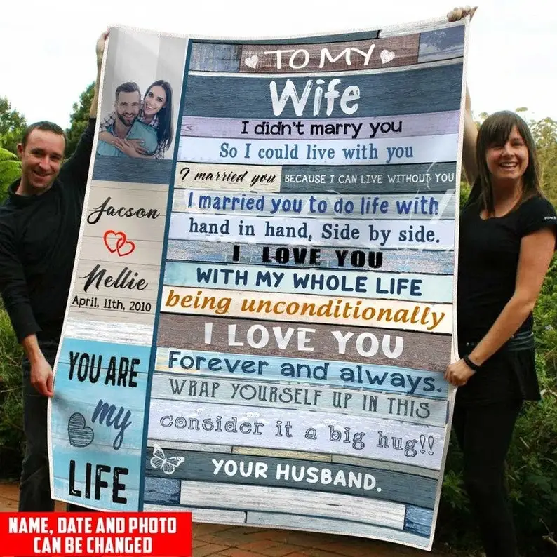 Custom Photo Blanket Gift For Wife Personalized- Upload Photo blanket To My Wife- Fleece Sherpa Quilt Blanket Customize
Custom Photo Blanket Gift For Wife Personalized- Upload Photo blanket To My Wife- Fleece Sherpa Quilt Blanket Customize