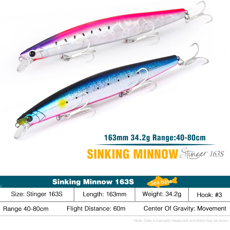 163S Sinking Saltwater Minnow 163mm 34.2g Sea Fishing Lure Hard Artificial Pike Big Game Baits Free Shipping fishing
163S Sinking Saltwater Minnow 163mm 34.2g Sea Fishing Lure Hard Artificial Pike Big Game Baits Free Shipping fishing