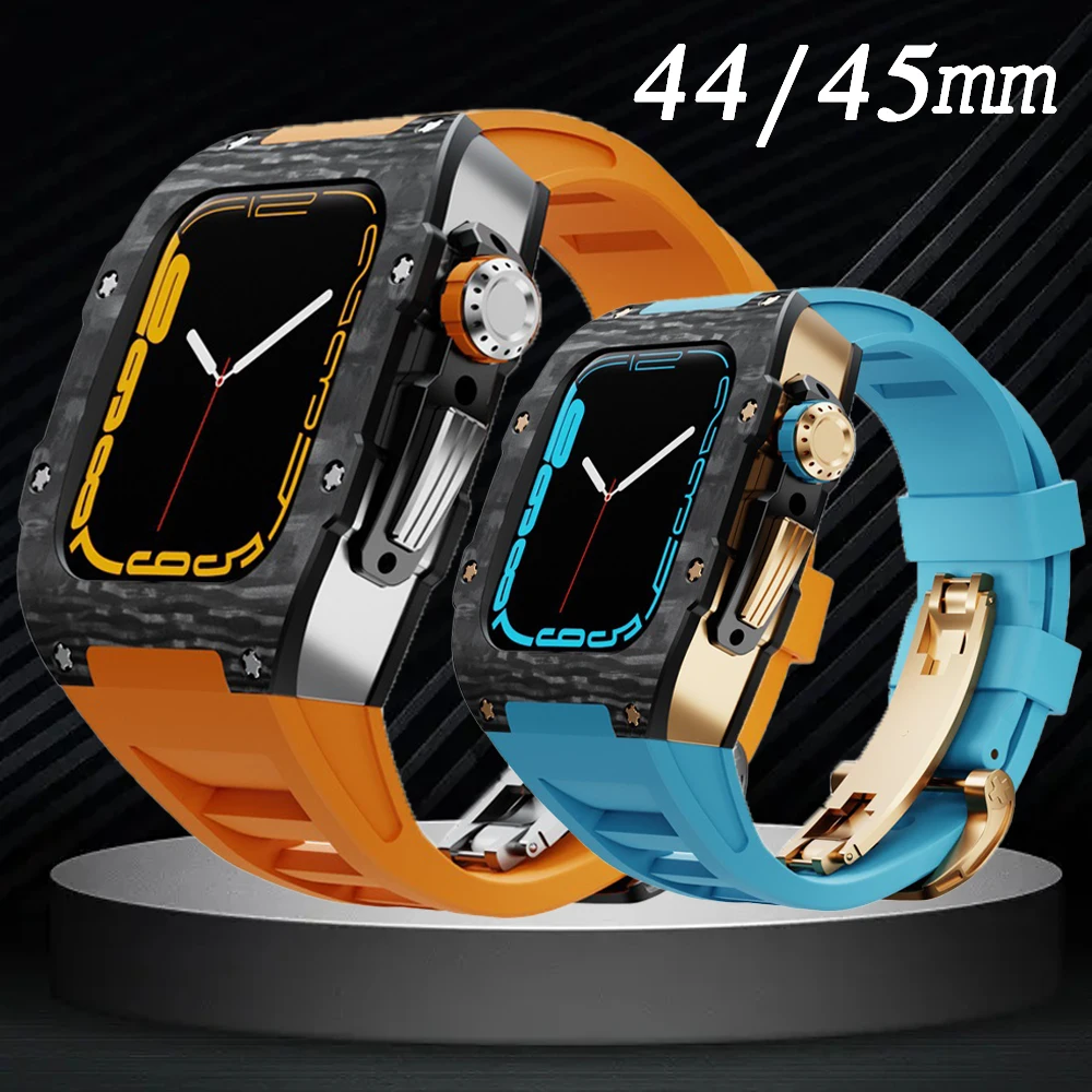 Carbon Fiber Luxury Case For Apple Watch Band 45mm Series 8 7 Stainless Steel For iWatch 654 44MM Modification Kit Rubber Strap
Carbon Fiber Luxury Case For Apple Watch Band 45mm Series 8 7 Stainless Steel For iWatch 654 44MM Modification Kit Rubber Strap
