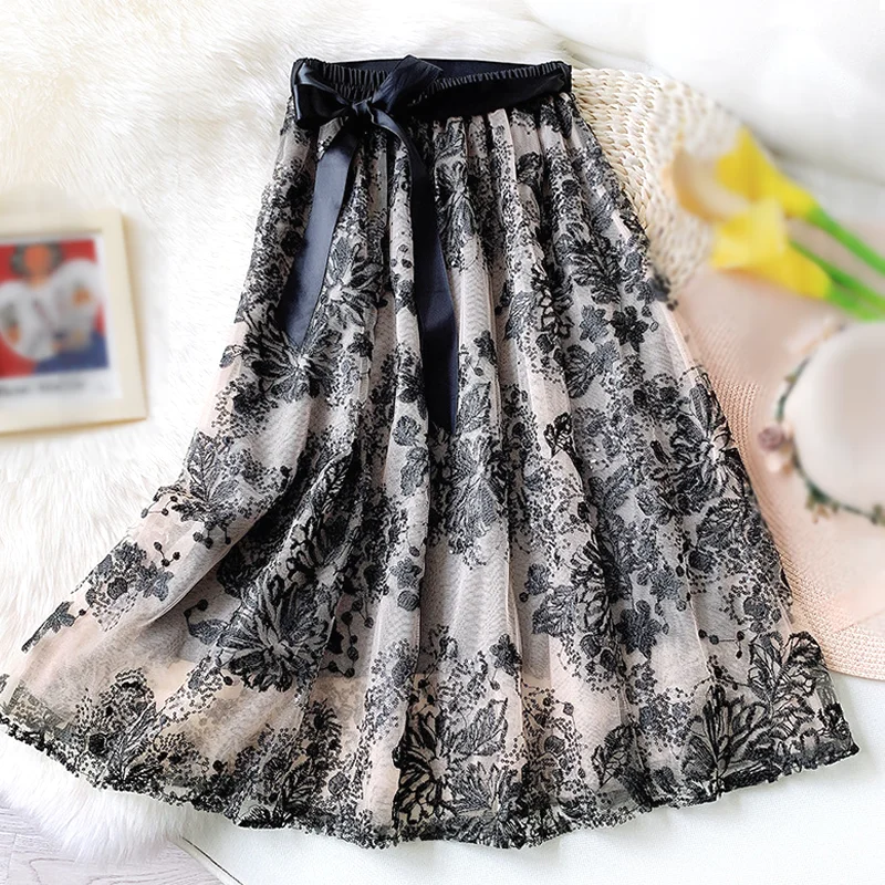 Qooth Embroidery Print Bow Gauze Skirt Summer A-line High Waist Pleated Sweet Skirts Spring Korean Fashion Long Skirt JM0021
Qooth Embroidery Print Bow Gauze Skirt Summer A-line High Waist Pleated Sweet Skirts Spring Korean Fashion Long Skirt JM0021