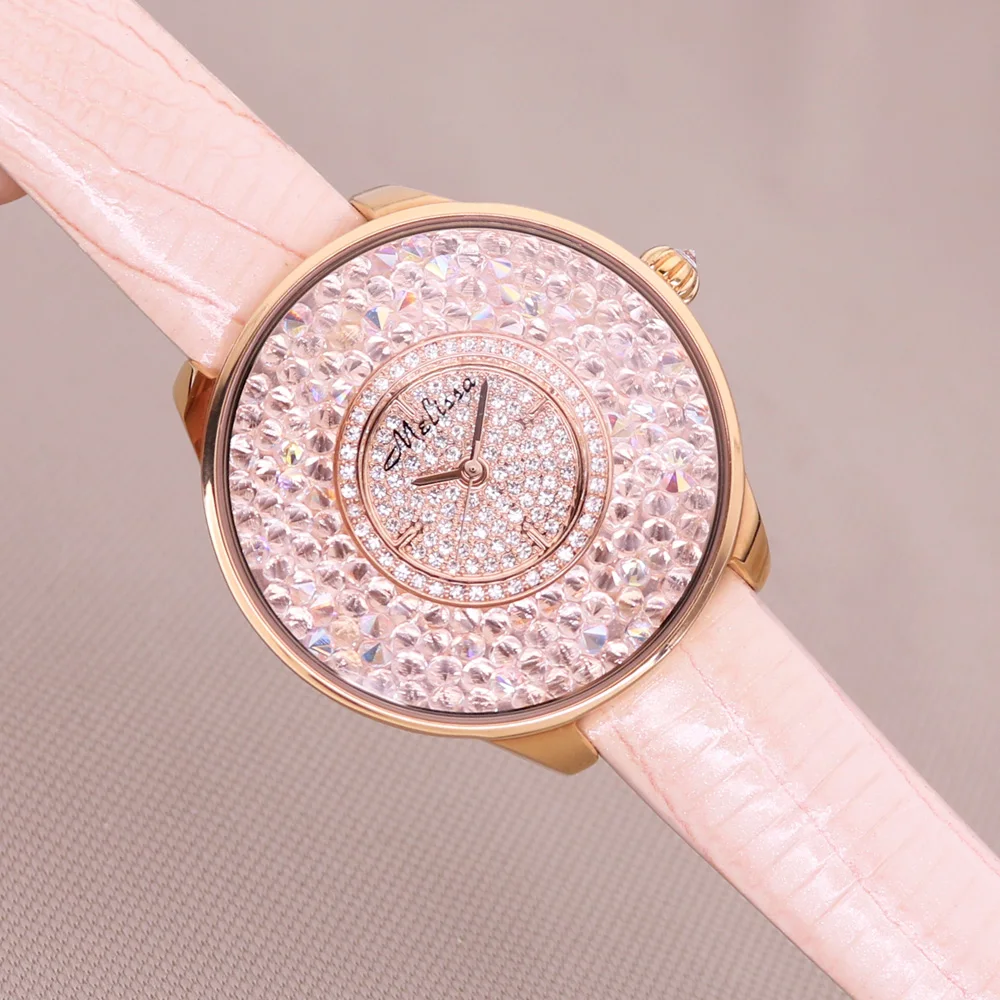 

Melissa Lady Women's Watch Japan Quartz Hours Fine Fashion Bracelet Luxury Full Rhinestones Leather Clock Girl Birthday Gift