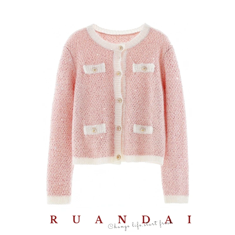 Pink Knitted Cardigan Sweater For RUANDAI 2022 New Solid Color Round Neck Commuter Slim Thin Coat Women
Pink Knitted Cardigan Sweater For RUANDAI 2022 New Solid Color Round Neck Commuter Slim Thin Coat Women