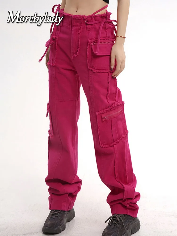 Morebylady Streetwear Denim Cargo Pants Women Jeans Rosered High Waist Design Straight Jean Boyfriend Femme Korean Style Y2k
Morebylady Streetwear Denim Cargo Pants Women Jeans Rosered High Waist Design Straight Jean Boyfriend Femme Korean Style Y2k