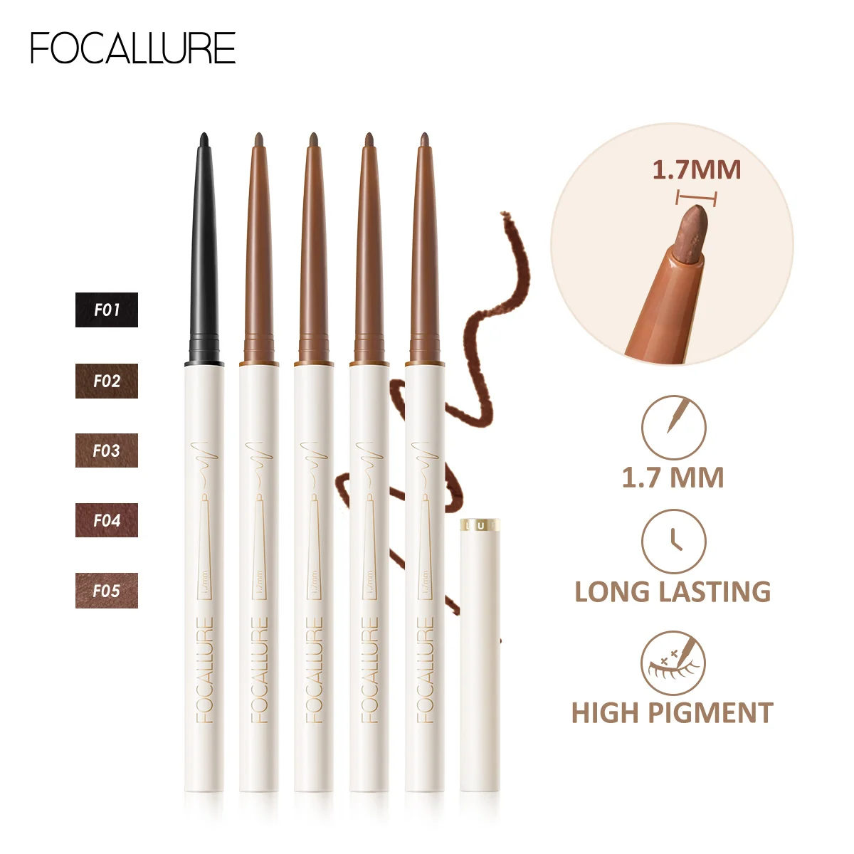 

Focallure Ultra-slim 1.7mm Eyeliner Gel Pencil Long-Lasting Easy Wear Waterproof Soft High Pigment Professional Eye Liner Makeup