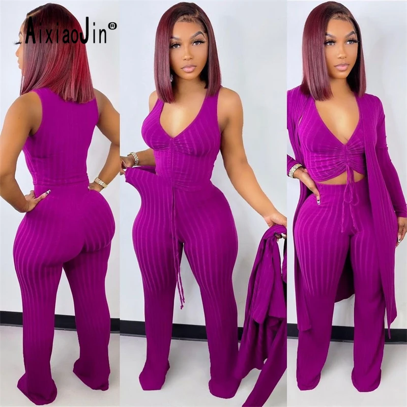 New Ladies 3 Piece Rib Tracksuit Women Long Sleeve Cardigan + Drawstring Vest Crop Top + Wide Leg Pants Knit Loungewear
New Ladies 3 Piece Rib Tracksuit Women Long Sleeve Cardigan + Drawstring Vest Crop Top + Wide Leg Pants Knit Loungewear