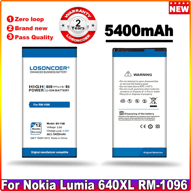 LOSONCOER 5400mAh BV-T4B Battery For Original Nokia Lumia 640XL RM-1096 RM-1062 RM-1063 RM-1064 Lumia 640 XL
LOSONCOER 5400mAh BV-T4B Battery For Original Nokia Lumia 640XL RM-1096 RM-1062 RM-1063 RM-1064 Lumia 640 XL
