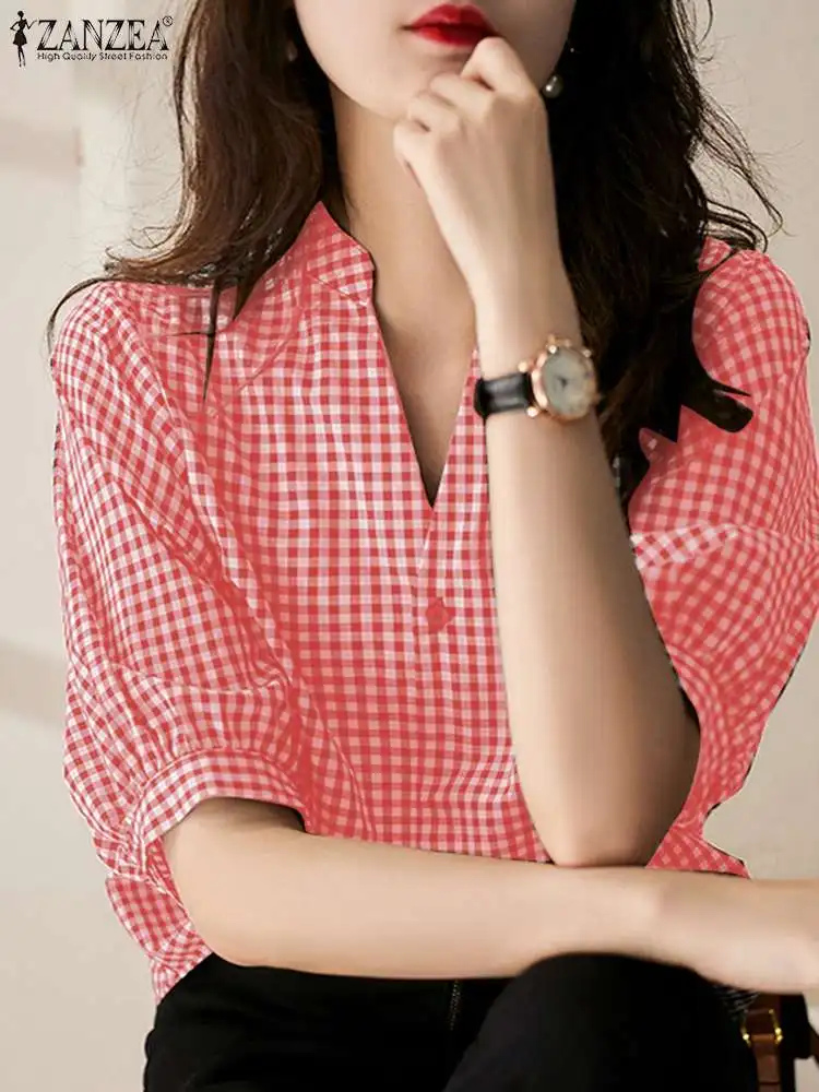 ZANZEA Fashion Summer Half Sleeve OL Work Shirt Female Women V Neck Plaid Checked Blouse Oversize Tunic Tops Casual Loose Blusas
ZANZEA Fashion Summer Half Sleeve OL Work Shirt Female Women V Neck Plaid Checked Blouse Oversize Tunic Tops Casual Loose Blusas