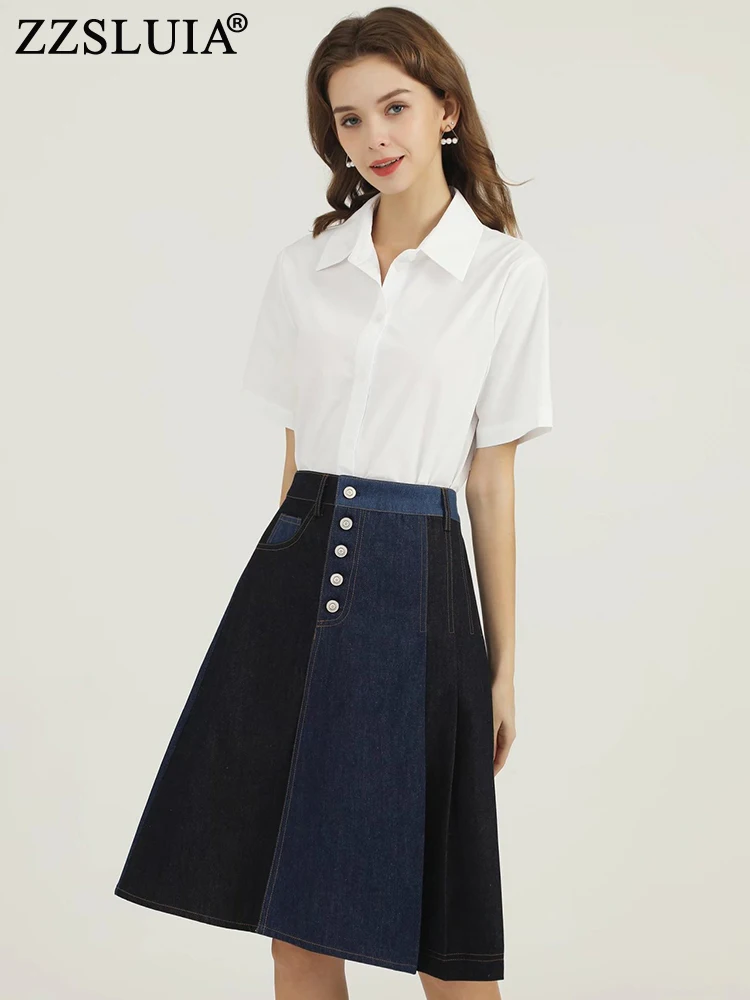 ZZSLUIA Elegant Skirts Suits For Women Designer Short Sleeve Cotton Blouses Shirts+Denim Pleated Skirts Twinset Fashion Outfit
ZZSLUIA Elegant Skirts Suits For Women Designer Short Sleeve Cotton Blouses Shirts+Denim Pleated Skirts Twinset Fashion Outfit