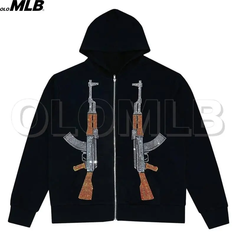 Rhinestone Cartoon gun Zip Hoodie goth Sweatshirt Sport Coat Harajuku Goth Long Sleeve Oversized hoodie Y2k Men's hoodies
Rhinestone Cartoon gun Zip Hoodie goth Sweatshirt Sport Coat Harajuku Goth Long Sleeve Oversized hoodie Y2k Men's hoodies