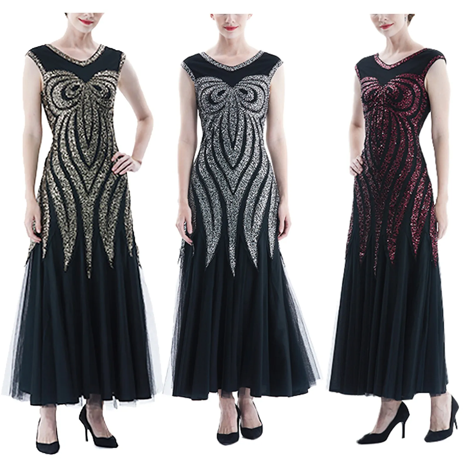 Женское винтажное платье с бахромой и блестками 
Женское винтажное платье с бахромой и блестками