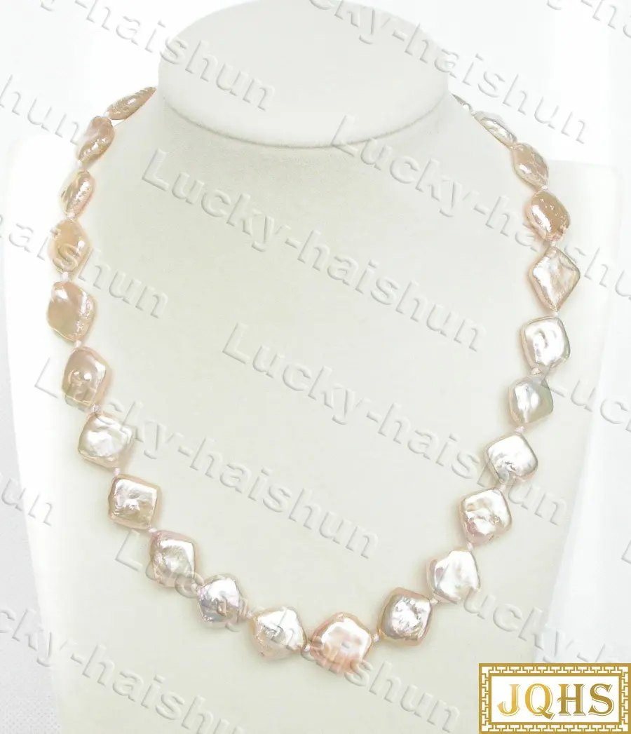 JQHS 43cm 13mm Square Coin Golden Light Pink Pearls Necklace 9K Clasp 
JQHS 43cm 13mm Square Coin Golden Light Pink Pearls Necklace 9K Clasp