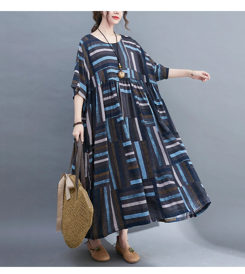 Summer 2022 Large Size 6XL Women's Dress Short Sleeves Loose Stripes Patchwork O-Neck Holiday Bohemian Linen Dress Casual Robe
Summer 2022 Large Size 6XL Women's Dress Short Sleeves Loose Stripes Patchwork O-Neck Holiday Bohemian Linen Dress Casual Robe