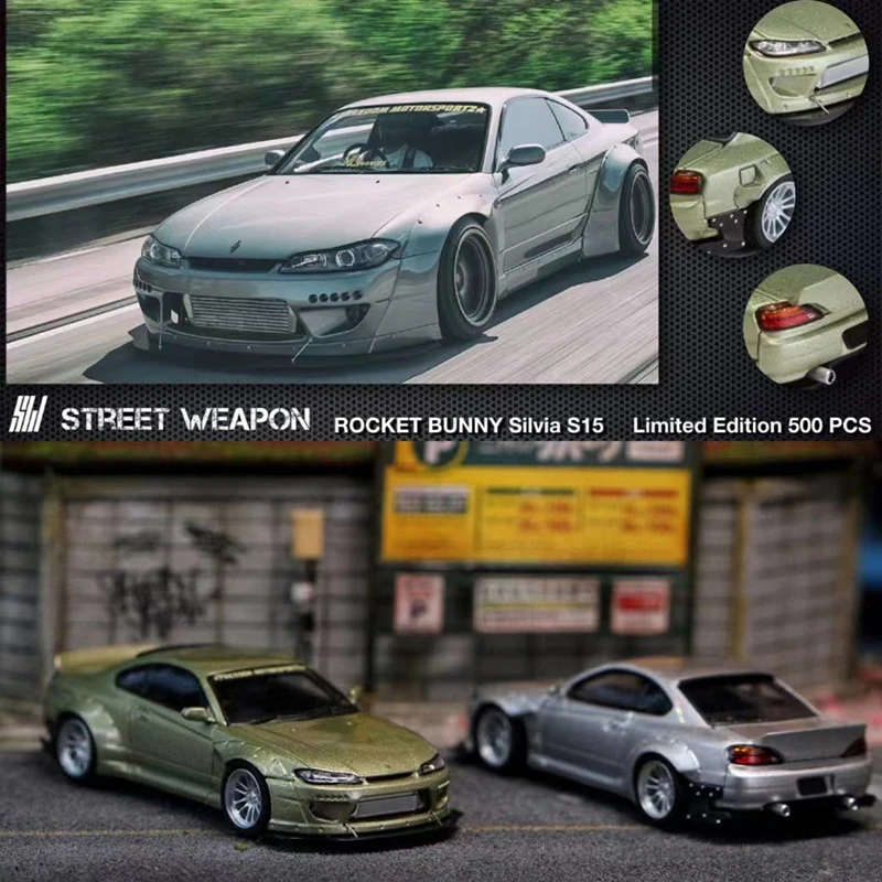 Street Weapon 1:64 Model Car Silvia S15 Pandem Rocket Bunny Refitting Silver/Jade Green LTD 500 PCS
Street Weapon 1:64 Model Car Silvia S15 Pandem Rocket Bunny Refitting Silver/Jade Green LTD 500 PCS