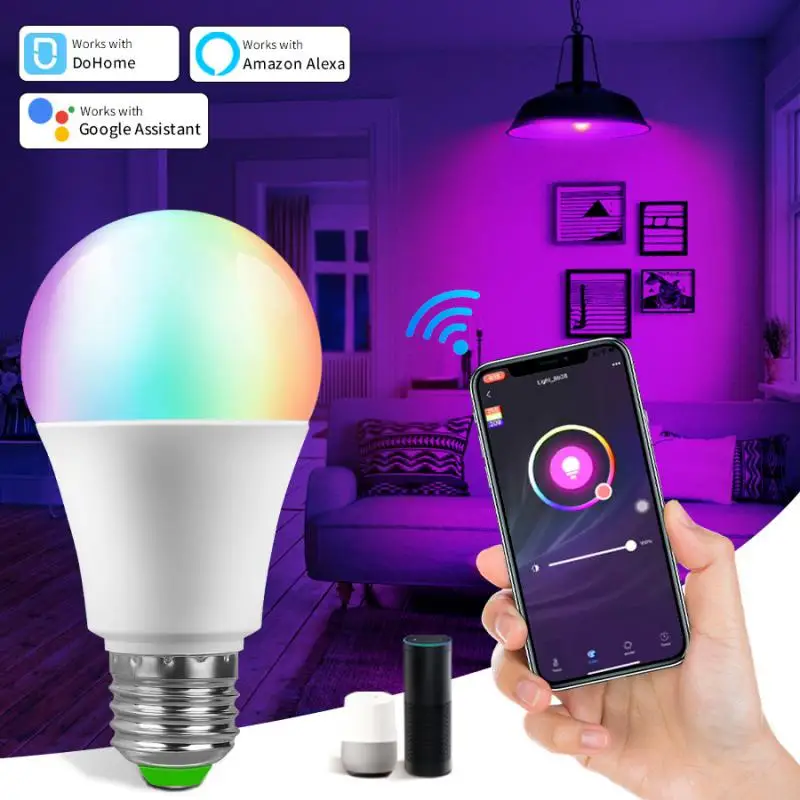 

Умная Bluetooth-лампа с Wi-Fi, лампочки E27, RGB, умные лампочки с регулируемой яркостью, цветные лампочки с таймером, лампочки для украшения