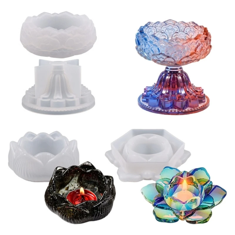 

3Pcs Lotus Flower Candlestick Silicone Molds Tealight Candle Holder Jewelry Box Epoxy Resin Casting Mould Home Desktop Ornament