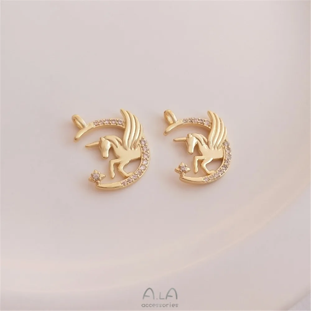 14k Gold package color preserving zircon star moon Unicorn pendant handmade DIY Pendant Bracelet Necklace Pendant 
14k Gold package color preserving zircon star moon Unicorn pendant handmade DIY Pendant Bracelet Necklace Pendant