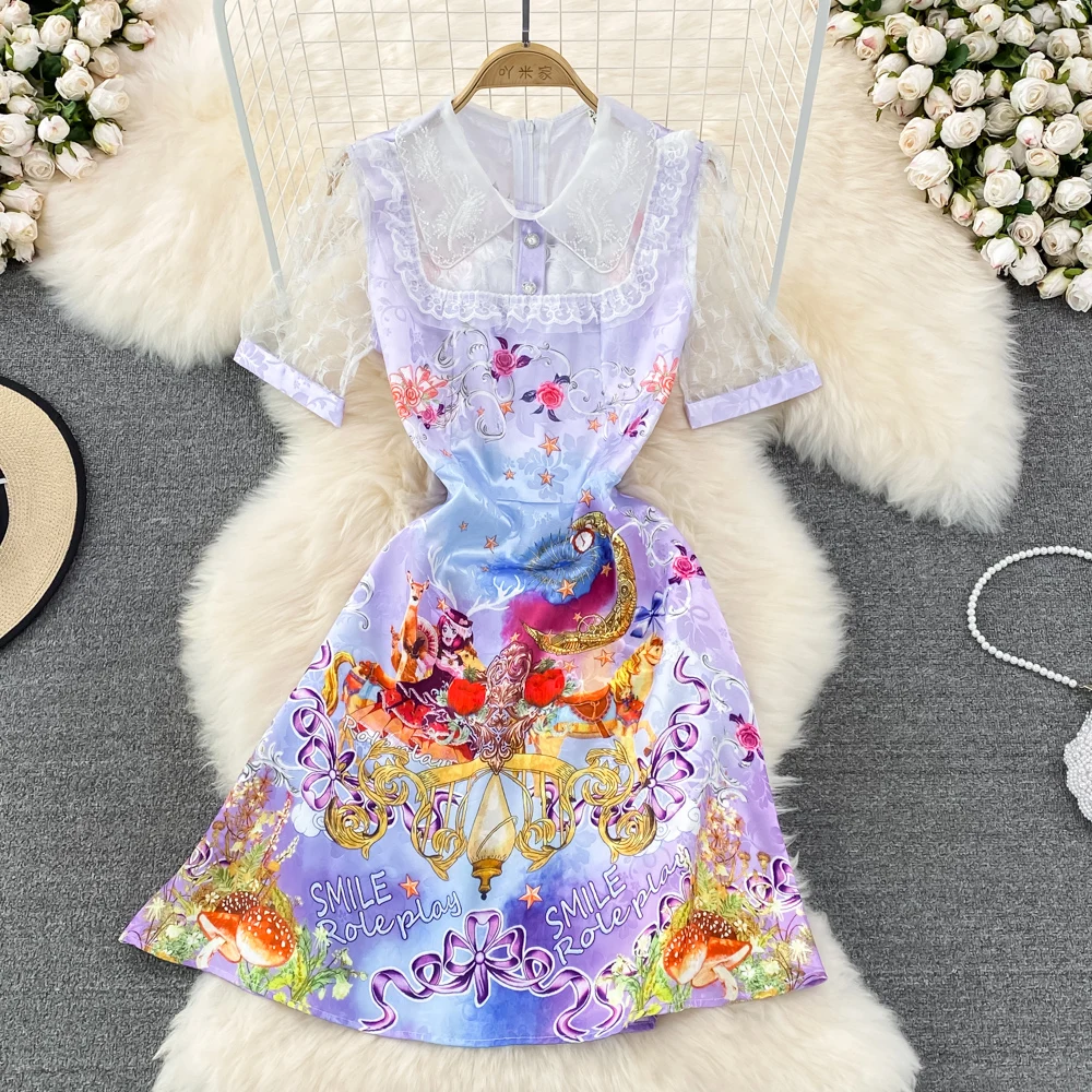 YIZZHOY Summer New Women Lapel Print Lace Stitching Short Sleeve Dress Female Fashion Casual High Waist Slim A-Line Dresses
YIZZHOY Summer New Women Lapel Print Lace Stitching Short Sleeve Dress Female Fashion Casual High Waist Slim A-Line Dresses