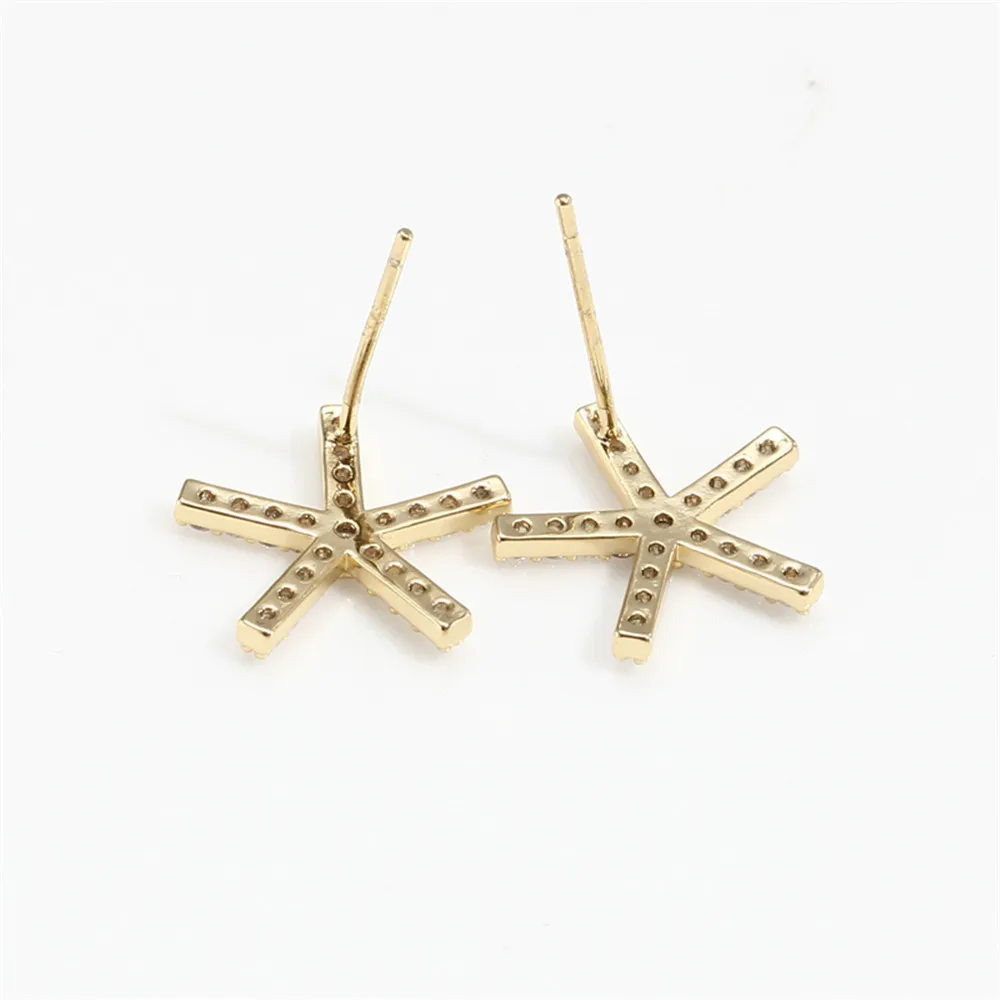 

real gold K gold craft five-sided small starfish zircon ear nail bottom earpin 925 silver DIY accessories
