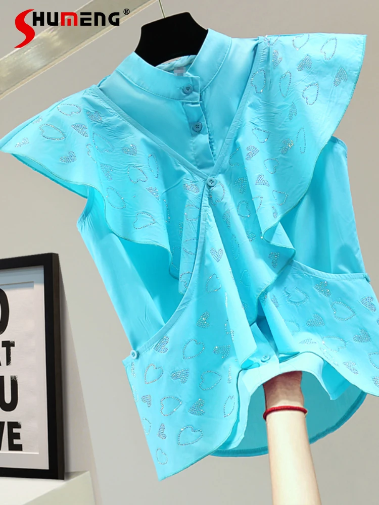 Office Ladies Loose Slimming Pure Color All-Matching Sleeveless Tops 2022 Summer Love Hot Rhinestone Ruffled Blouses for Women
Office Ladies Loose Slimming Pure Color All-Matching Sleeveless Tops 2022 Summer Love Hot Rhinestone Ruffled Blouses for Women