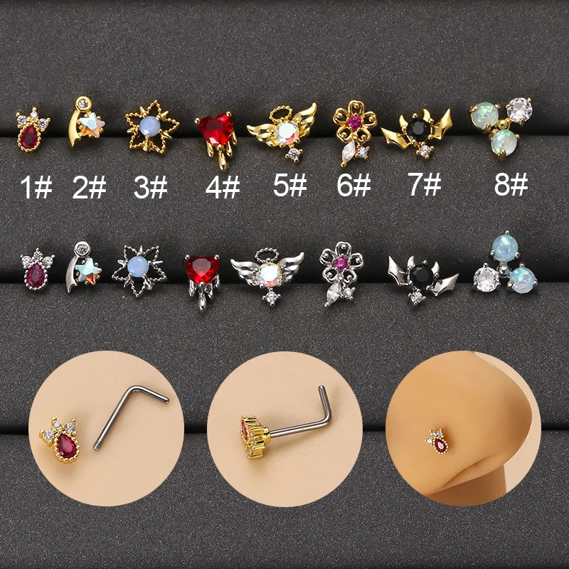 

1Pc 20G Fashion 316L Surgical Stainless Steel CZ Dangle Nose Studs Colorful Indian Screw Star Nose Rings Nose Piercing Jewelry