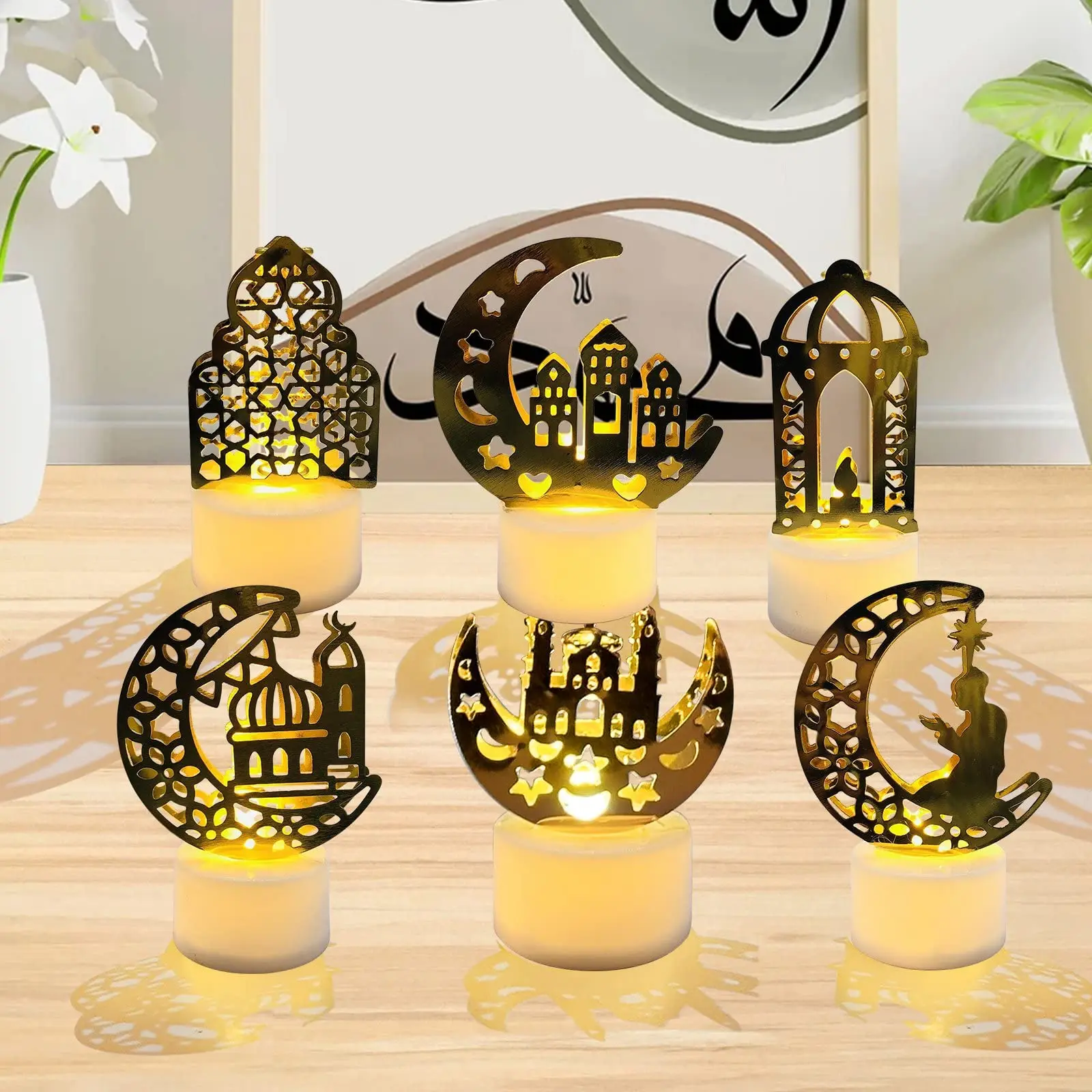 

6pcs Ramadan Decoration 2023 Eid Mubarak Iron Candle LED Light Ornament Islam Muslim House Party Decoration Gift Eid Al-Fitr Ka