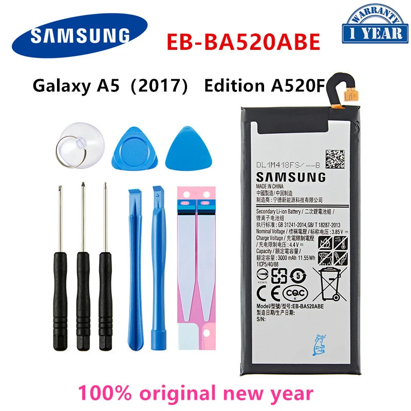 SAMSUNG Orginal EB-BA520ABE 3000mAh Battery For Samsung Galaxy A5 2017 Edition A520 SM-A520F A520K A520L A520S A520W/DS +Tools
SAMSUNG Orginal EB-BA520ABE 3000mAh Battery For Samsung Galaxy A5 2017 Edition A520 SM-A520F A520K A520L A520S A520W/DS +Tools