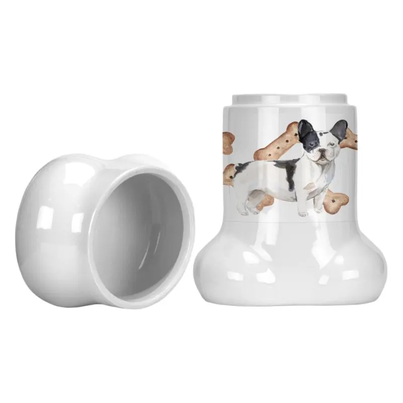 interior Stylish Bone Shaped French Bulldog Treat Jar with Elegant Black and White Exterior and Eye-Catching Multicolor Interior 
interior Stylish Bone Shaped French Bulldog Treat Jar with Elegant Black and White Exterior and Eye-Catching Multicolor Interior