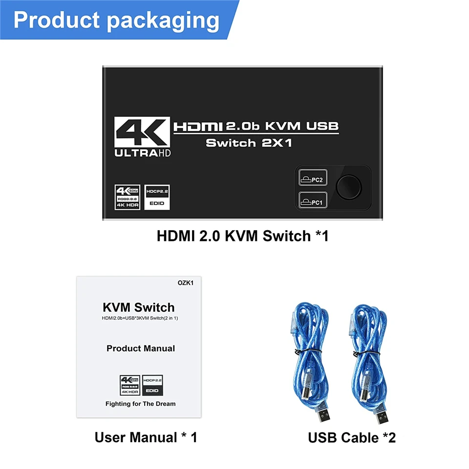 2022 4K 60Hz KVM Switch HDMI 2 Port USB PC Computer Keyboard Mouse Switcher Box for Laptop PS4 Xbox | Электроника