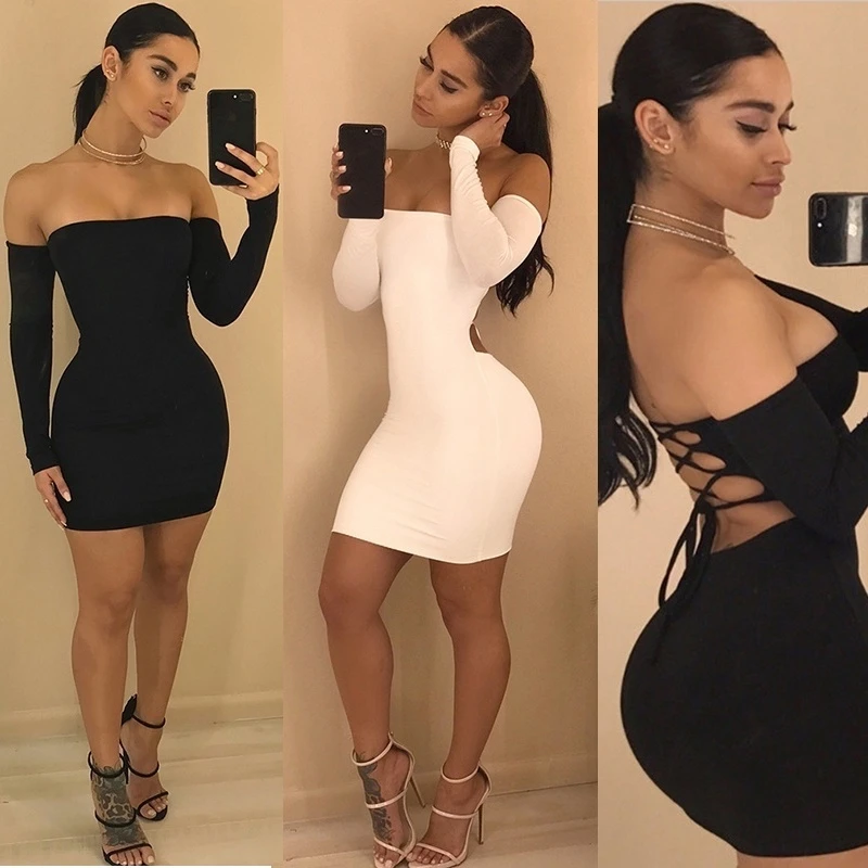 Autumn Winter Long Sleeve Dress Women's Sexy Off Shoulder Black Backless Lace Up Club Bodycon Mini Dress
Autumn Winter Long Sleeve Dress Women's Sexy Off Shoulder Black Backless Lace Up Club Bodycon Mini Dress