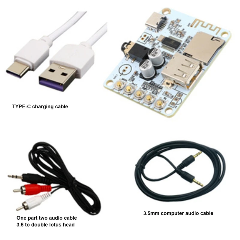 

BT5.0 Audio Receiver Decoding Module+2Xaudio Cable With Radio Amplifier Modification Support U Disk TF Card Playback