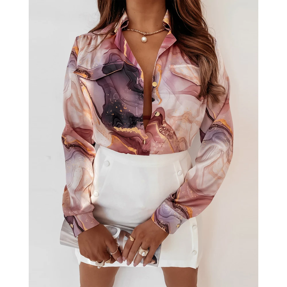 Блузка женская с отложным воротником и длинным рукавом, модная винтажная офисная рубашка с мраморным принтом, с цветочным принтом, на пугов...
Блузка женская с отложным воротником и длинным рукавом, модная винтажная офисная рубашка с мраморным принтом, с цветочным принтом, на пугов...