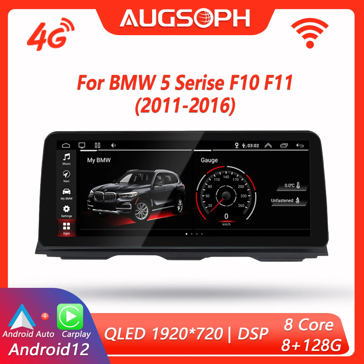Android 12 Car Radio for BMW 5 Series F10 F11 2011-2016, 12.3" QLED 8 Core Multimedia Stereo Player with 4G Carplay & Auto GPS
Android 12 Car Radio for BMW 5 Series F10 F11 2011-2016, 12.3" QLED 8 Core Multimedia Stereo Player with 4G Carplay & Auto GPS