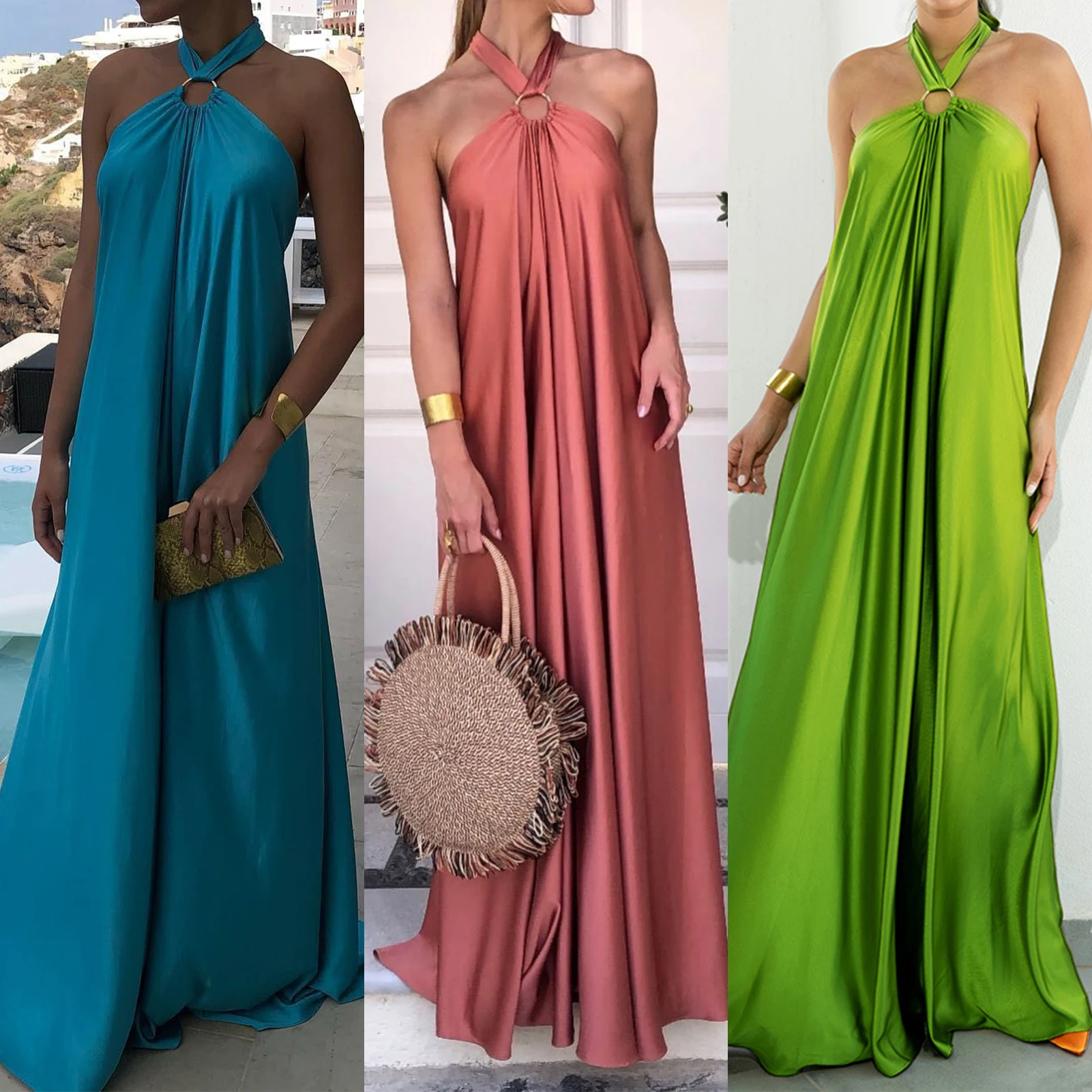 Women Sleeveless Dress Halter Tie Neck Satin Cocktail Maxi Dress Off Shoulder Backless Summer Fashion Solid Party Club Dress
Women Sleeveless Dress Halter Tie Neck Satin Cocktail Maxi Dress Off Shoulder Backless Summer Fashion Solid Party Club Dress