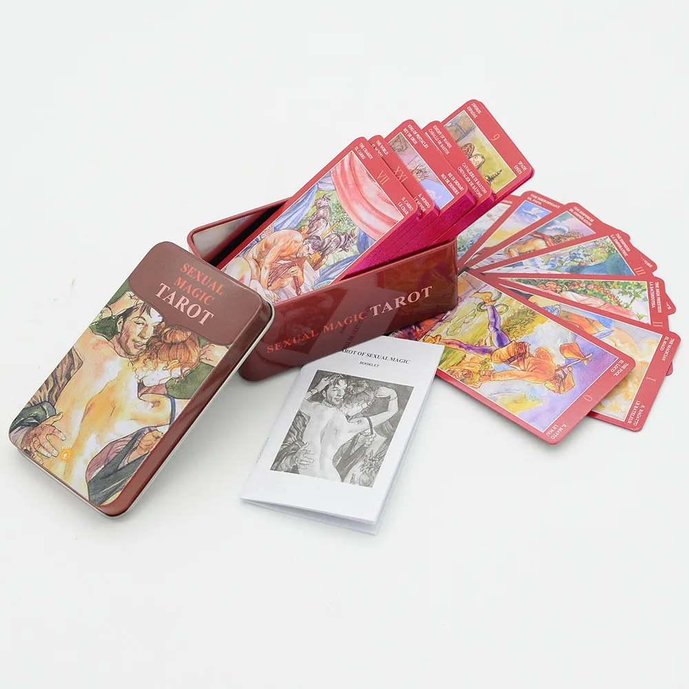 

Таро сексуальной магии в железной коробке, 78 карт, позолоченные края с бумажным руководством для гадания, Таро, настольная игра