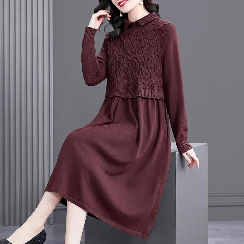 New Autumn Winter Long Sleeve Slim Pullover Sweater Dress Women's Knitting Lapel Solid Basic Female Fashion Casual Dresses E743
New Autumn Winter Long Sleeve Slim Pullover Sweater Dress Women's Knitting Lapel Solid Basic Female Fashion Casual Dresses E743