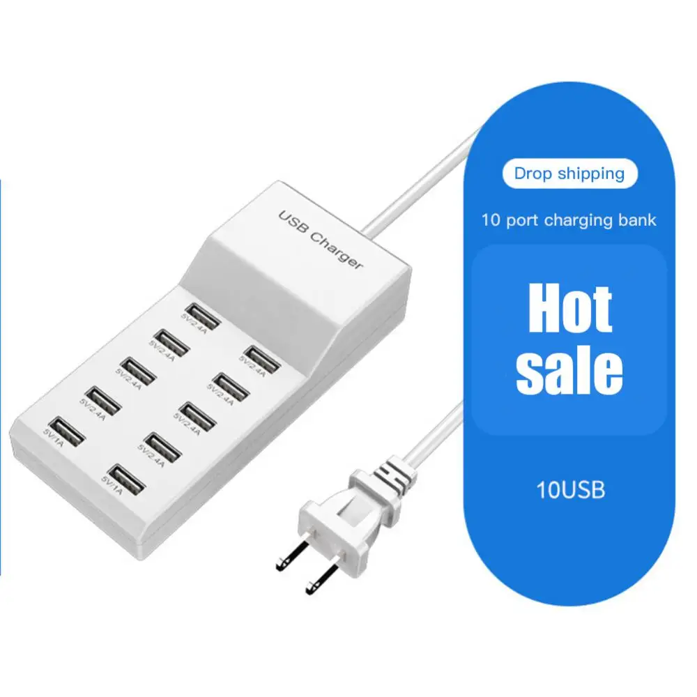 

USB Charging Station 10-Ports 50W/10A Multi Port USB Hub Charger For Cellphone &amp Tablet Multiple Devices Type C Chargers
