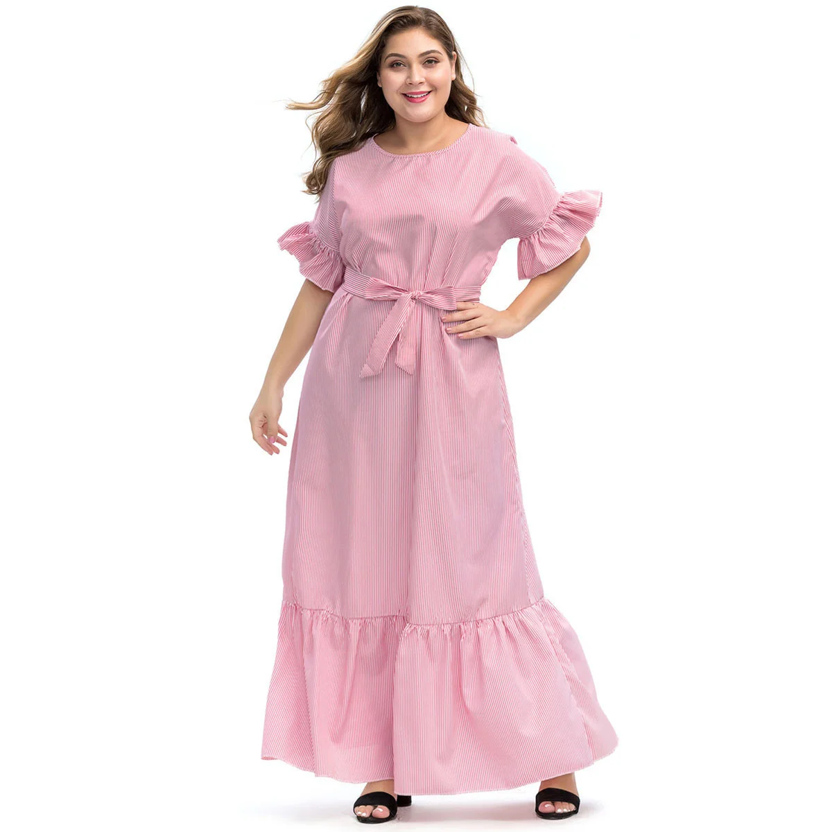 New Large Women's Striped Ruffle Stitching Dress Muslim Dress Long Sleeves Loose Plus Size Elegant Casual Female Long Dress
New Large Women's Striped Ruffle Stitching Dress Muslim Dress Long Sleeves Loose Plus Size Elegant Casual Female Long Dress