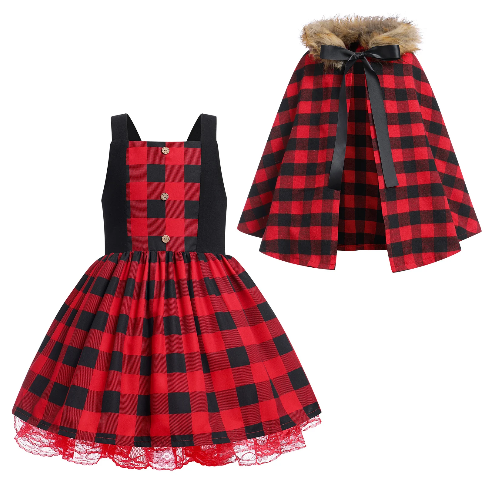Parent-child Christmas Dress Kids Girls or Women's Christmas Two-piece Outfits Plaid Dress and Cape
Parent-child Christmas Dress Kids Girls or Women's Christmas Two-piece Outfits Plaid Dress and Cape