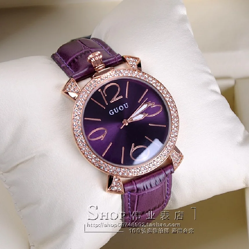 2018 Guou Brand Purple Rose Gold Women Luxury Brand Full Rhinestone Watch Ladies Genuine Leather Band Quartz Famous Wristwatch
2018 Guou Brand Purple Rose Gold Women Luxury Brand Full Rhinestone Watch Ladies Genuine Leather Band Quartz Famous Wristwatch