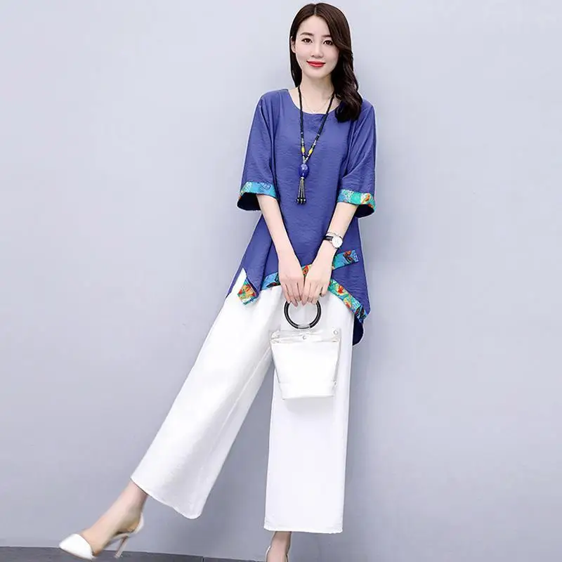 2 Piece Sets Women Summer T-shirt+Pant Suit Summer Two Piece Set Tops and Wide Leg Pants Cotton Casual Clothing J475
2 Piece Sets Women Summer T-shirt+Pant Suit Summer Two Piece Set Tops and Wide Leg Pants Cotton Casual Clothing J475