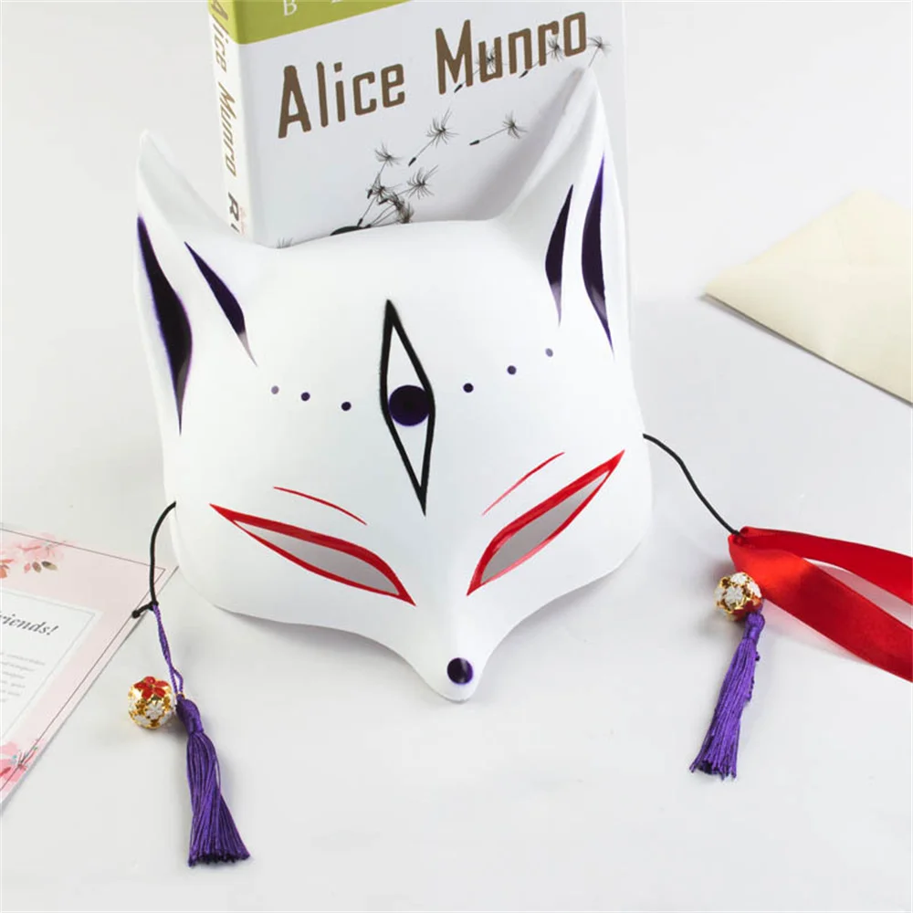 

Halloween Half-Face Masquerade Mask With Tassels Costume Accessories Japanese Party Anime Fox Rave Mask Funny Cosplay Props Gift
