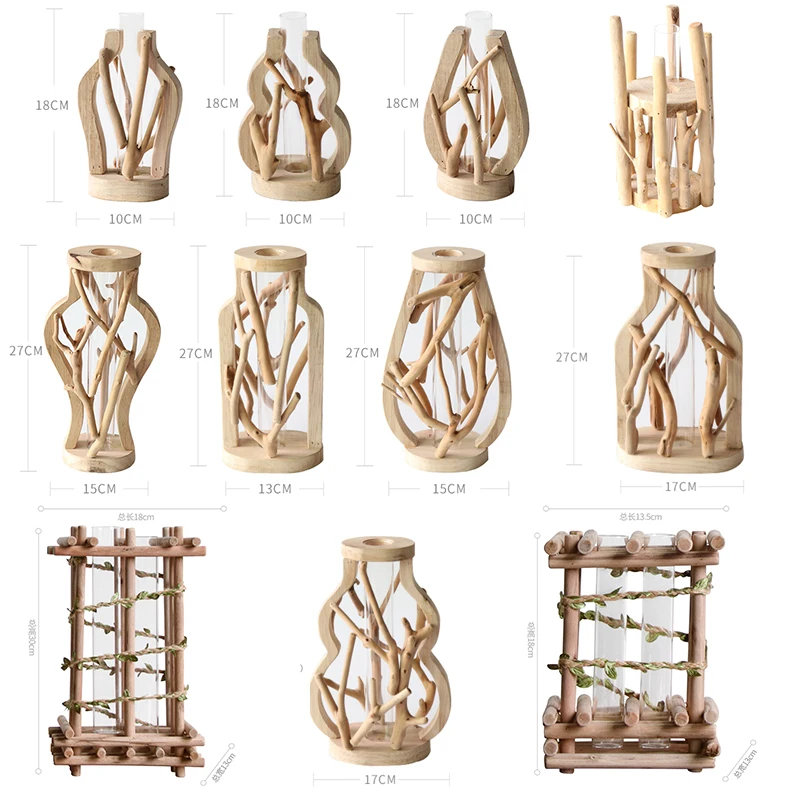 

Креативная деревянная ваза, декоративный цветочный горшок из массива дерева для стеклянной гидропоники, настольное украшение для дома