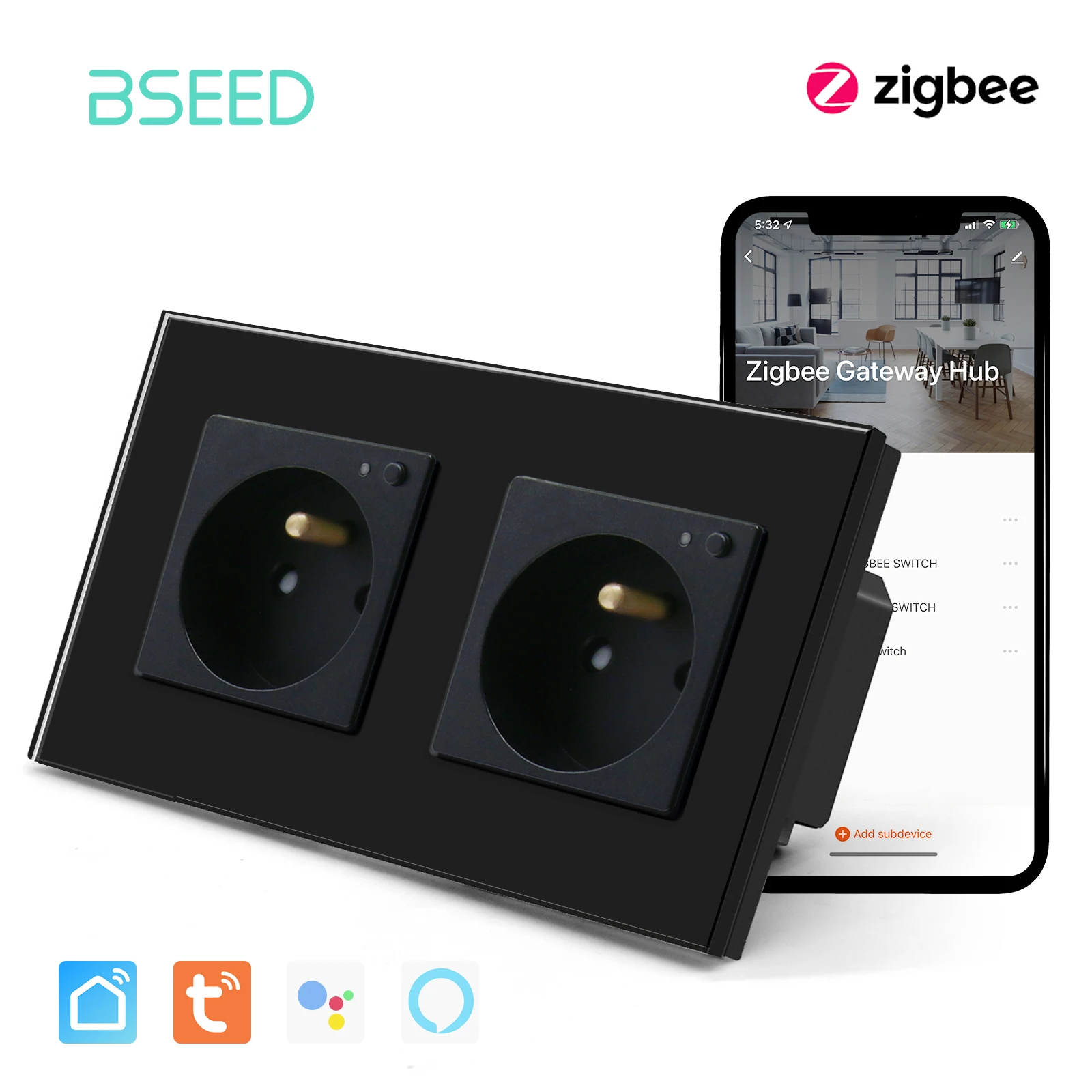 BSEED French Standard Zigbee Smart Wall Socket France Power Outlets 220V 16A Work With Tuya Alexa Smart Life Google Home
BSEED French Standard Zigbee Smart Wall Socket France Power Outlets 220V 16A Work With Tuya Alexa Smart Life Google Home