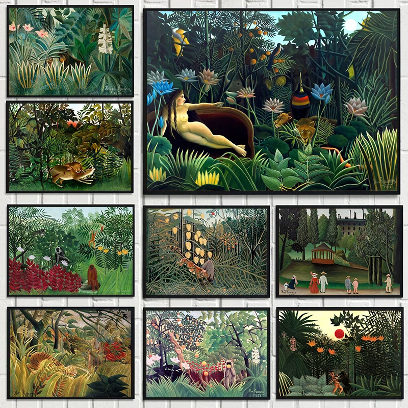 

Vintage Henri Rousseau Tropical Jungle Animals Forest Poster Canvas Painting Botanical Wall Art For Living Room Home Decor