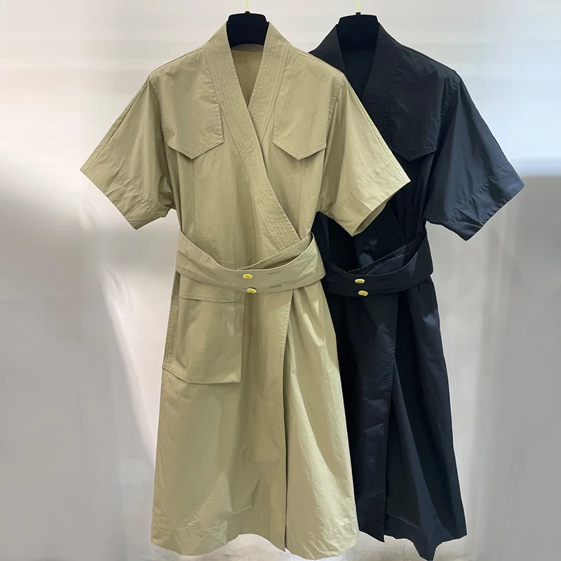 2023 Elegant Waistband Big Swing Dress Runway Women V-neck Short Sleeve Cotton Midi Dresses Black Khaki New Fashion Streetwear
2023 Elegant Waistband Big Swing Dress Runway Women V-neck Short Sleeve Cotton Midi Dresses Black Khaki New Fashion Streetwear