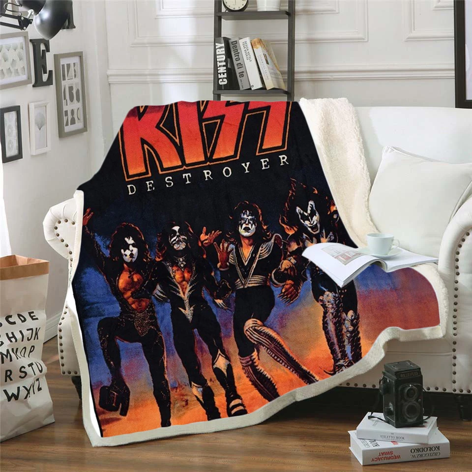 

New KISS 3D Printed Fleece Blanket For Beds Hiking Picnic Bedding Thick Quilt Fashionable Bedspread Fleece Throw Fashion Blanket