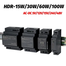 Switching Power Supply HDR-Series 15W 30W 60W 100W AC-DC 5V 12V 15V 24V 48V Ultra Slim Step Shape DIN Rail Switch Power Supply