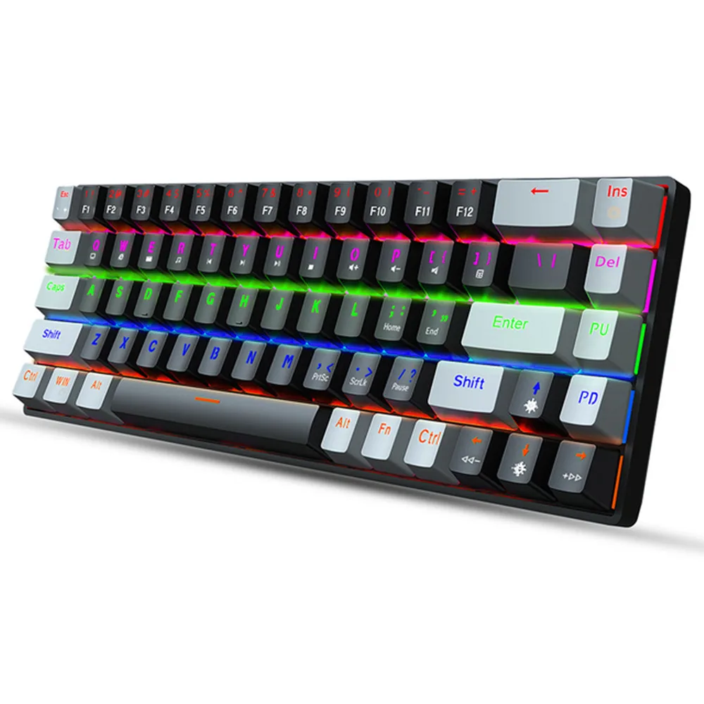 

68 Keys Wired Mechanical Keyboard Red /Green Axis RGB Rainbow Backlight Gaming Keyboards Ergonomic No Conflict PC Keyboard
