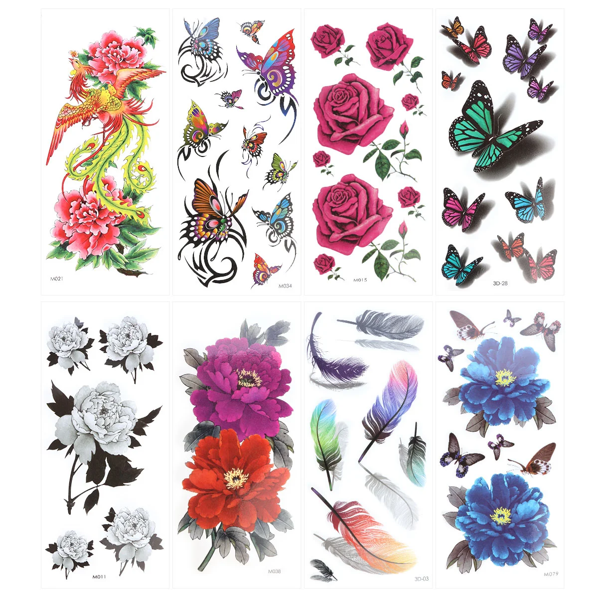 

8 Sheets Temporary Tattoos Adults Temperary Waterproof Sticker Cartoon Stickers Flower Chic