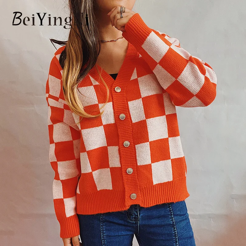 Beiyingni Spell Color Plaid Women's Sweater Single-breasted Long Sleeve Femme Cardigan Autumn Winter Casual Loose Knitting Tops
Beiyingni Spell Color Plaid Women's Sweater Single-breasted Long Sleeve Femme Cardigan Autumn Winter Casual Loose Knitting Tops